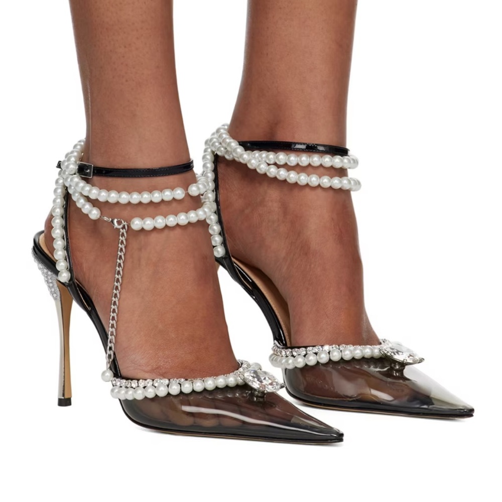 NEW Mach & Mach Diamond of Elizabeth Embellished PVC Black 110mm
